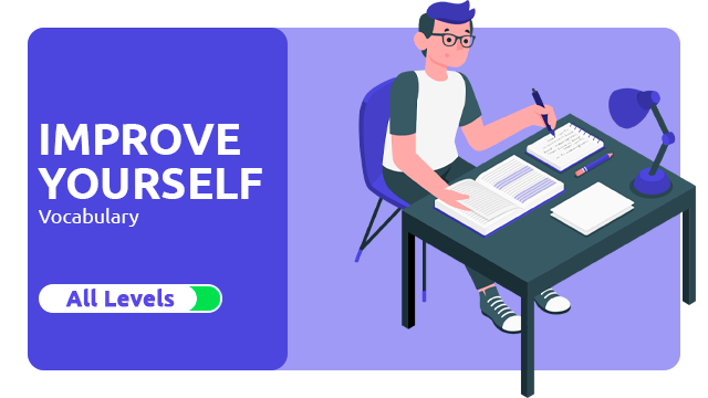 Banner do Curso de Inglês: Improve Yourself Vocabulary - Um jovem estudando e fazendo anotações em seu caderno